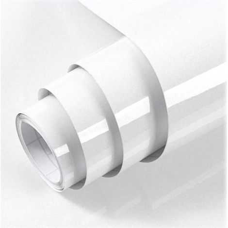 Papier Adhesif pour Meuble Blanc Brillant 40X300cm,Papier Peint Adhesif pour Meuble,Imperméable Vinyle Autocollants Meubles (1/4)