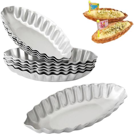 Lot de 10 Moule à tartelette Aluminium Cannelé Bateau Quiche Dessert (1/5)