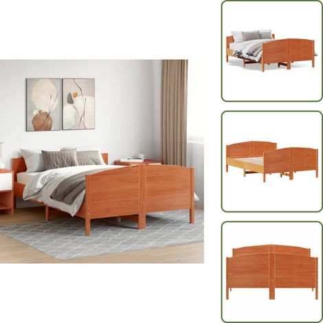 The Living Store Cadre de lit sans matelas cire marron 140x190cm bois pin massif - Cadre De Lit - Lit Double - Bois Massif - Lit En Bois - Tête De Lit (1/5)