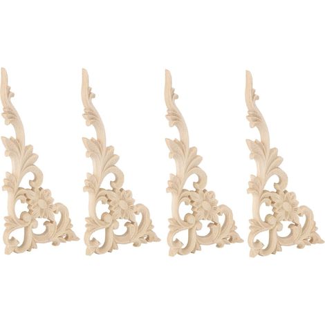Lot de 4 applications décoratives en bois sculpté style européen pour meubles, ornements naturels à fixer (1/5)