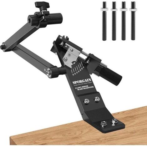Lawn Mower Blade Sharpener, 15°-45° Adjustable Frame, Ball Bearings, Left and Right Blade Handles, Fits Angle Grinders, Black. (1/4)