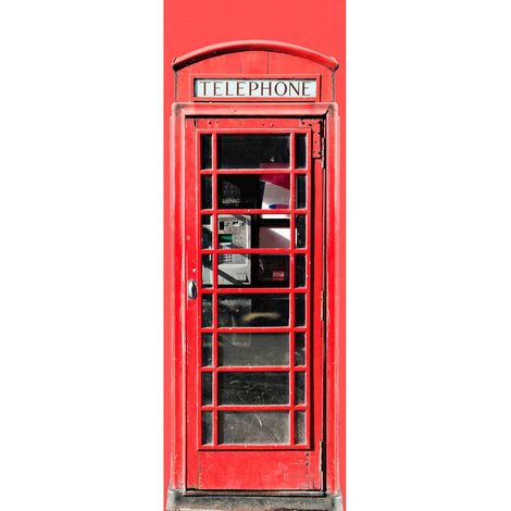 Papier peint panoramique Londres rouge | Tapisserie panoramique cabine téléphonique rouge | Papier peint panoramique pour chambre ado - 280 x 100 cm (1 pièce) (1/2)