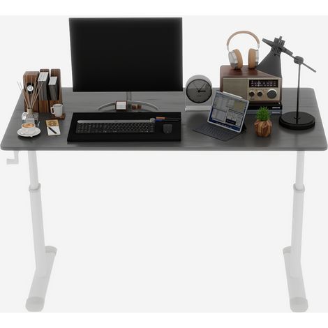 CHICFURN Escritorio elevable 120x60 cm de metal y madera gris, ajuste manual para teletrabajo (1/5)
