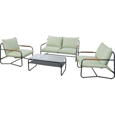 Salon bas de jardin - Aluminium - Proloisirs - 4 personnes - Graphite - Coussins inclus - XERES SET (1/2)