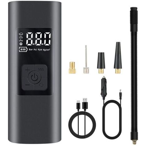 Mini compresseur d'air portable 6000 mAh, gonfleur de pneus sans fil 150 PSI avec écran LCD numérique, pompe électrique avec lumière LED pour moto, scooter, voiture et quad (1/5)