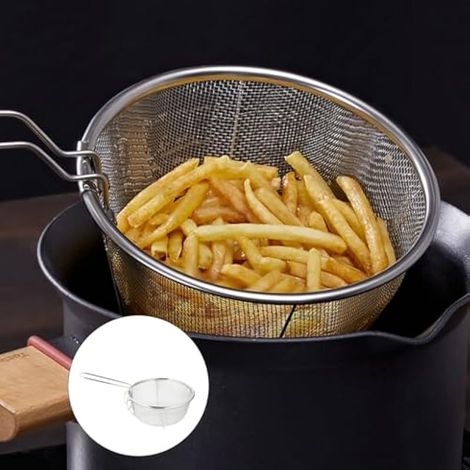 Panier à frire rond en acier inoxydable avec poignées pliables pour frire les pâtes, les spaghettis (1/5)