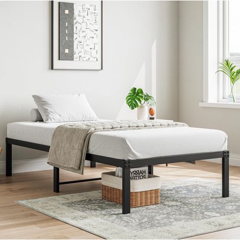 Lit 90x200 cm en métal noir, silencieux avec espace de rangement (1/5)