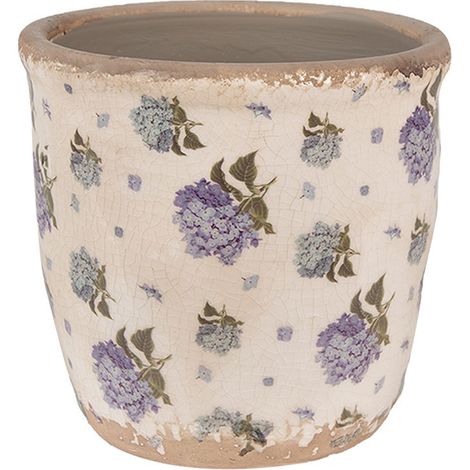 Pot de fleurs intérieur céramique beige bleu 13x12x12cm