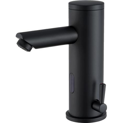 Grifo de lavabo, funcionamiento sin contacto, construcción de latón resistente, negro, G3/8 (1/2)