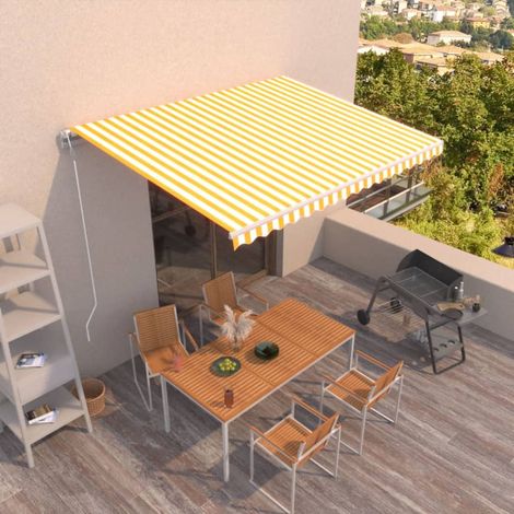 Auvent Marquise rétractable automatique, Store Banne pour Jardin Balcon Terrasse, 450x300 cm Jaune et blanc OIB6257E (1/5)