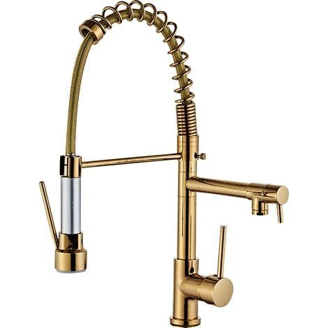 Robinet Cuisine avec Douchette Extractible 2 Fonctions Bec pivotant à 360° Robinetterie à Ressort en Laiton Mitigeur évier (1/5)