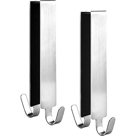2 Crochets de Porte de Douche allongés en quet de 2. Crochets de Porte pour Crochets de Porte de Douche en Verre sans Cadre. Crochets Porte-Serviettes Doubles (Silver) (1/5)
