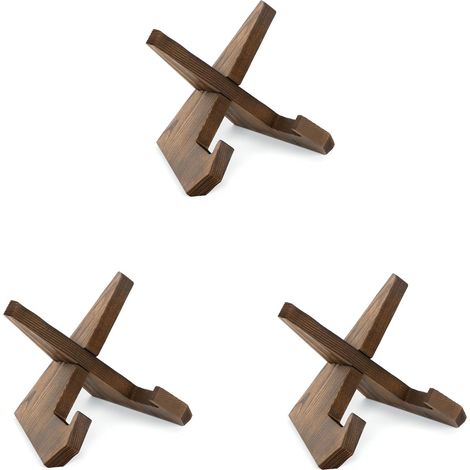 3 Pièces - Support Assiette - Porte Assiette - Présentoir Bois Pin Massif Pour Cadre Photo Et Livre De Cuisine Style Rustique 12 cm Naturel