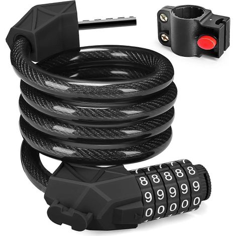 HONORNIC - Antivol de vélo à combinaison à 5 chiffres, haute sécurité, 114 cm / 11,2 mm, pour une utilisation extérieure (noir)