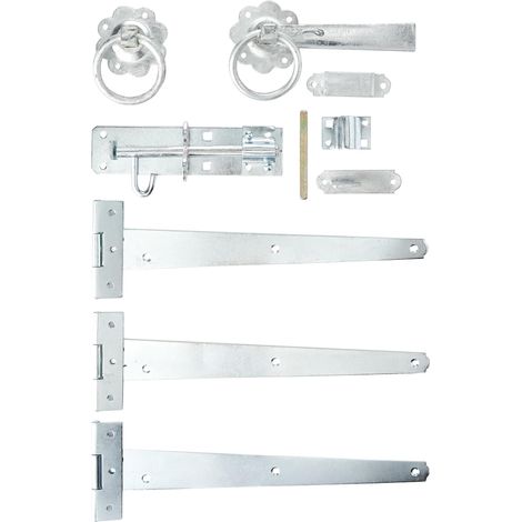 Raccord de portail en bois robuste, charnières en T de 30,5 cm, boulon de style, loquet et fixations plaqué zinc brillant, lot de 1 kit, argenté (1/3)