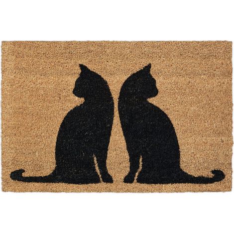Felpudo decorativo diseño de gato interior exterior 75 x 45 cm antideslizante ambiente natural de coco marrón 130010962 (1/5)