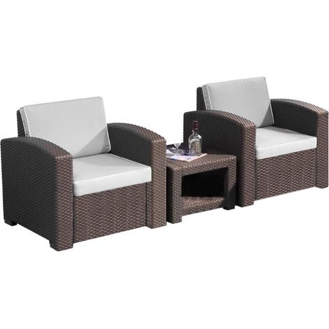 Le Stelle Set Salotto da Giardino in Polyrattan da 3 Pezzi, 2 Poltrone da Esterno, Tavolino e Cuscini Cioccolato