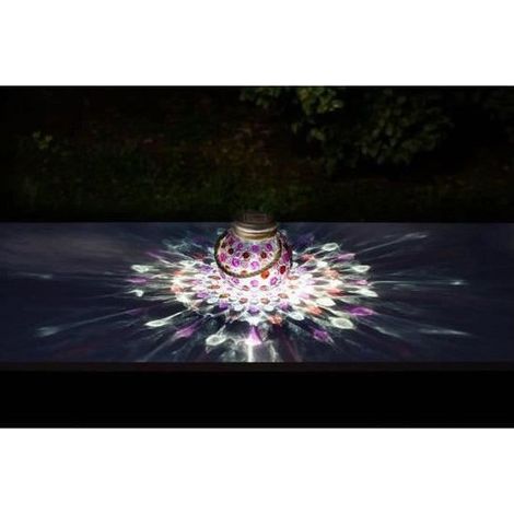 Lanterne solaire effet 3D ROUGE à poser ou suspendre, éclats projetés comme des pétales de lumière (1/4)