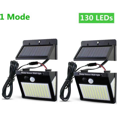 (Lot de 2 lampes solaires LED de 130 LED) Applique murale solaire extérieure à capteur, étanche, compatible avec la lumière du soleil, décoration de jardin (1/5)
