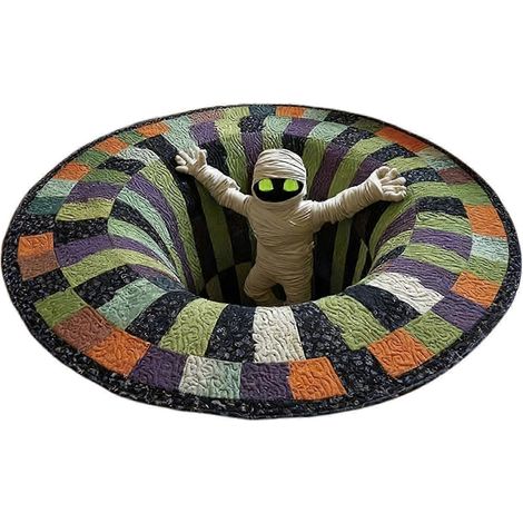 3D-Halloween-Teppich – Optischer Illusionsteppich mit Skelett- und Kürbismotiv, weich und waschbar, ideal für Wohnzimmer und Badezimmer – 40 x 40 cm (1/5)