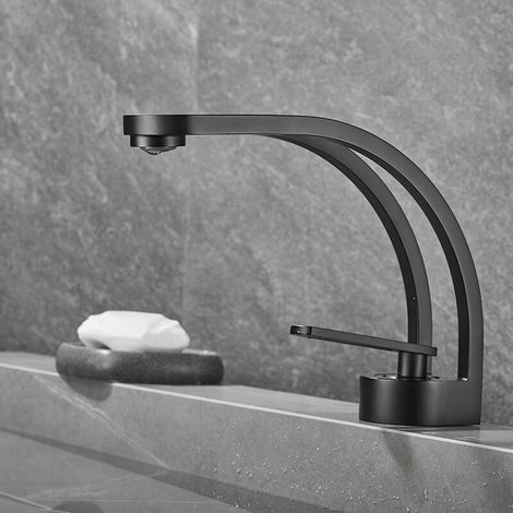 Moderner kreativer Design-Badezimmerhahn, schwarzer Waschtischhahn, Badezimmermischbatterie, Einloch-Waschtischhahn, Messing (schwarz) MUMU (1/4)