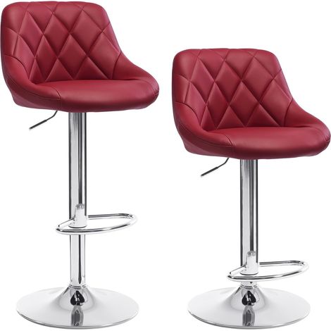 Woltu – Lot de 2 tabourets de bar – Hauteur réglable 60-82cm – Siège en similicuir rembourré – Base en acier chromé – Repose-pieds ergonomique