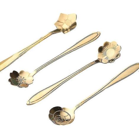 Set mit 4 Tee-/Dessertlöffeln aus Edelstahl mit Sakura-Gold-Blumenmuster (1/5)