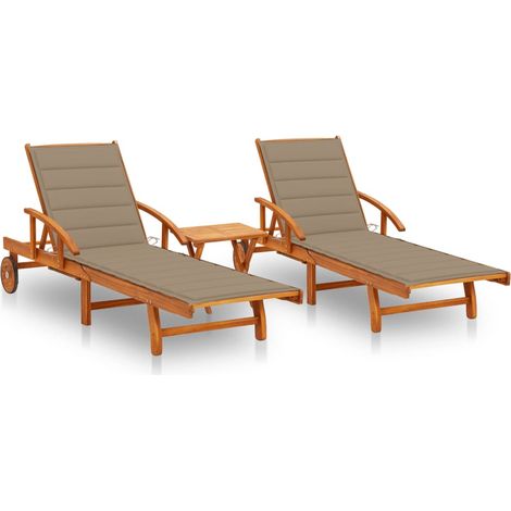 Lot de 2 Chaises longues Bain de soleil Transat avec table et coussins Acacia solide 89291 (1/5)