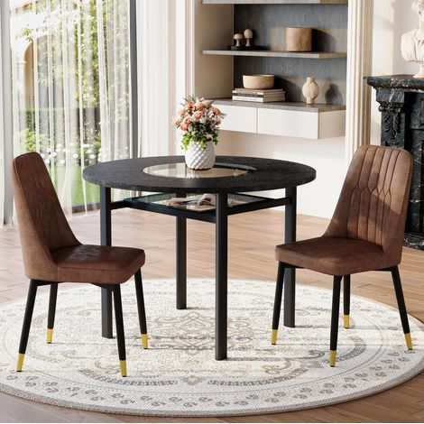 MEUBLIV Runder Esstisch 100 cm schwarz – 2 Stühle, Glas und Stauraum (1/5)