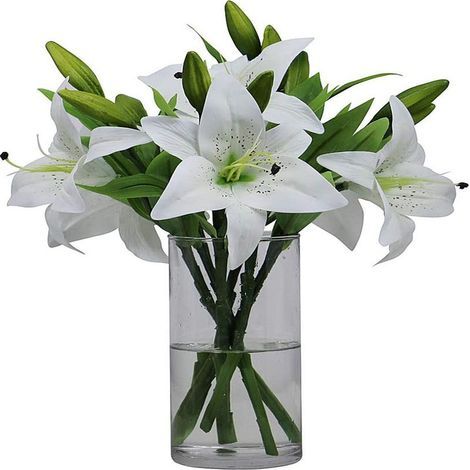 Lot de 6 Lys Artificiels Blancs - Décoration Intérieure Élégante - Fleurs Artificielles Haute Qualité - Sans Entretien - Pour Maison, Bureau, Mariage (1/5)