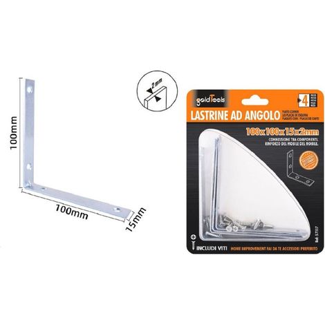 Kaela - Set 4 Pz Lastrine Ad Angolo Lastrina Angolare 100x100x15x2 Mm Viti Mobili 57117 - (1/2)