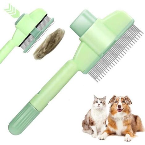 Pettine per la toelettatura degli animali domestici – Spazzola autopulente per cani e gatti, verde, con denti arrotondati e manico ergonomico
