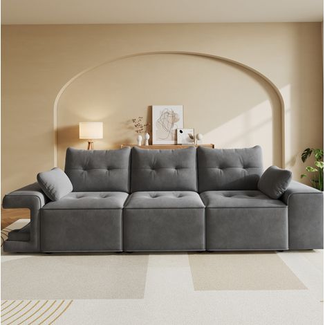 CHICFURN Sofá modular 3 plazas 229,5 x 78 x 84 cm terciopelo gris con almacenaje (1/5)