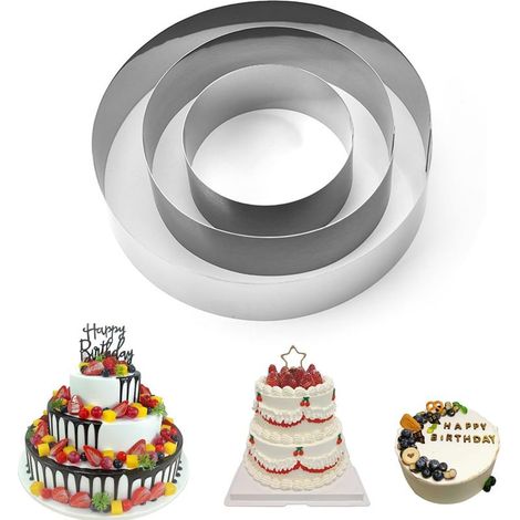 Cercle a Patisserie, 3 Pcs Cercle Patisserie Rond Moules à Gâteaux, Acier Inoxydable Moule Entremet Diamètre 10/15/20 cm, Cadre de Cuisson pour Mousse Dessert (1/5)