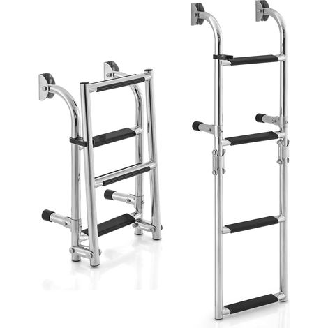 COSTWAY Poolleiter 4 Stufen, Klappbare Bootleiter Teleskopisch mit robusten PVC-Stufen, Edelstahlleiter Badeleiter inkl. Heckbefestigung & Schrauben, Teleskopleiter Schwimmbadleiter für Dock Pool Boot (1/5)