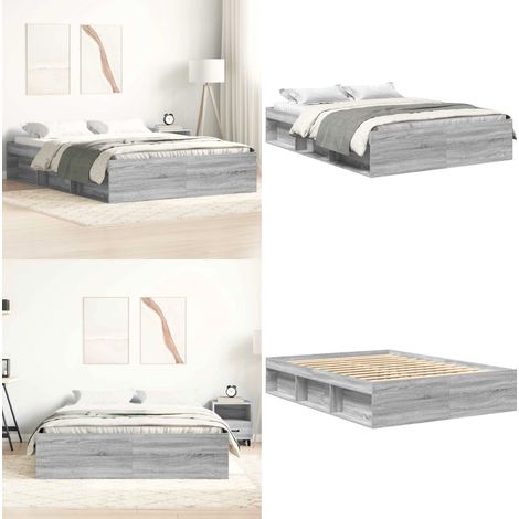 Bettgestell Grau Sonoma 120x200 cm - Holzbettfassungen - Bettrahmen - Doppelbett - Massivholzbette - Bettkasten - Home & Living