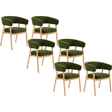 Lot de 6 chaises en tissu et bois d'hévéa - Vert - JORAKA (1/5)