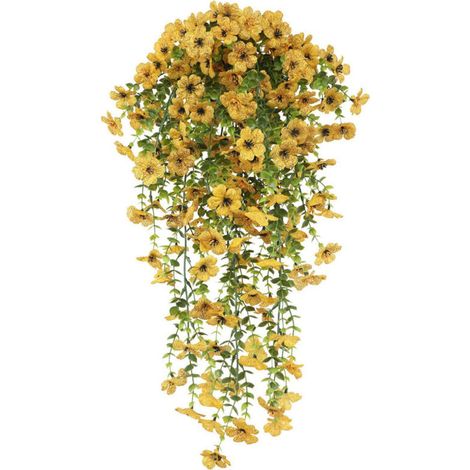 Bouquet artificiel de violettes 76 cm – Suspension murale réaliste, durable et anti-UV pour maison et jardin,Jaune (1/5)