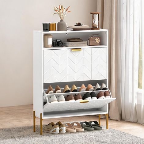 Meuble à chaussures blanc 80 x 23,7 x 110 cm (1/5)