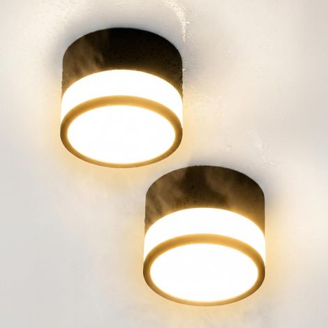 Plafonnier Spot Salle de Bain IP65 Noir Plafond Saillie Plafonnière Couloir Entree, LED 12W Blanc Chaud Rond Plafonier sans Perçage IRC82 Luminaire Design Épuré 230V Couloir Exterieur Lot de 2 (1/5)
