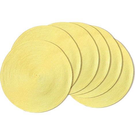 Lot de 6 sets de table ronds tressés de 38,1 cm pour tables de salle à manger, tissés naturels, résistants à la chaleur (jaune clair, 6)'Jaune Clair 6'Jaune Clair'6 (1/5)