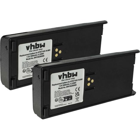 vhbw 2x Batterie remplacement pour Motorola NTN7144B, NTN7144, NTN7144A pour radio talkie-walkie (1800mAh, 7,5V, NiMH) - avec clip de ceinture
