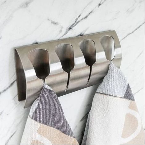 Porte-serviette adhésif 4 crochets inox – Fixation sans perçage – Dimensions 13 x 7.5 x 2 cm – Pour salle de bain et cuisine (1/5)
