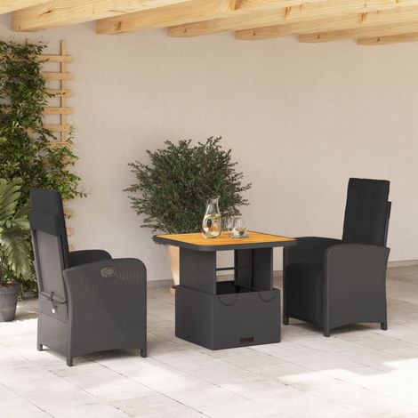 vidaXL 3 Piece Garden Dining Set with Cushions Black Poly Rattan (1/5)