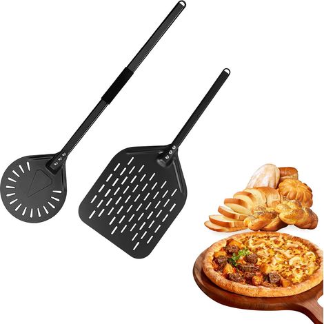 Set Pelle à Pizza, Pelle Ronde 30 cm Poignée 80 cm + Wender Carré 20 cm Poignée 40 cm, avec Trou de Rangement et Poignée Antidérapante, Pour Pizza et Pain Maison (1/5)