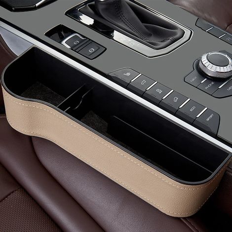 (Gauche Beige-PU) 2 pièces Organisateur de remplissage d'espace pour siège auto, porte-gobelets en cuir, boîte de rangement latérale pour console centrale avec porte-gobelets, poches de couture de siè (1/5)