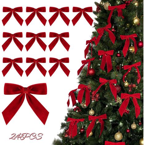 Weihnachtsschmuck-Schleifen – 24 mittelgroße rote Samtschleifen (13 x 18 cm) für den Weihnachtsbaum – Burgunderrote Weihnachtsschleifen – Geschenkverpackung, Bastelarbeiten, Hochzeitsdekoration