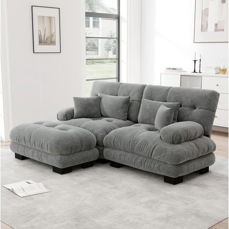 Sofá modular de esquina de chenilla gris 220 x 145 x 81 cm con otomana DESVIAE (1/5)