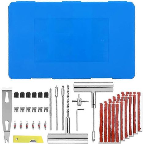 Universelles 58-teiliges Reifenreparaturset, einfach zu bedienen und gut verpackt, ideal für Notfallsituationen. (1/5)