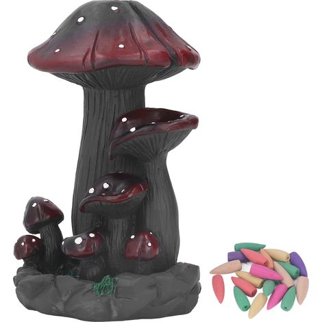 Brûleur d'encens à effet cascade champignon en résine artisanale avec 20 cônes, détails exquis (1/5)